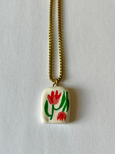 Hand-painted clay charm necklace TULIPS