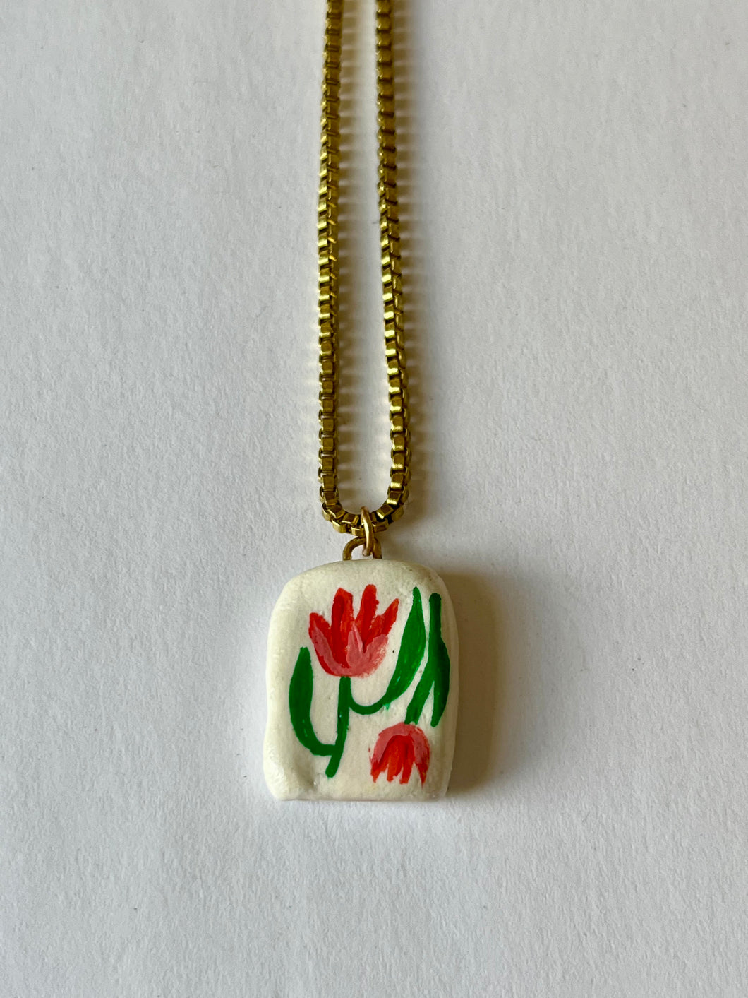 Hand-painted clay charm necklace TULIPS