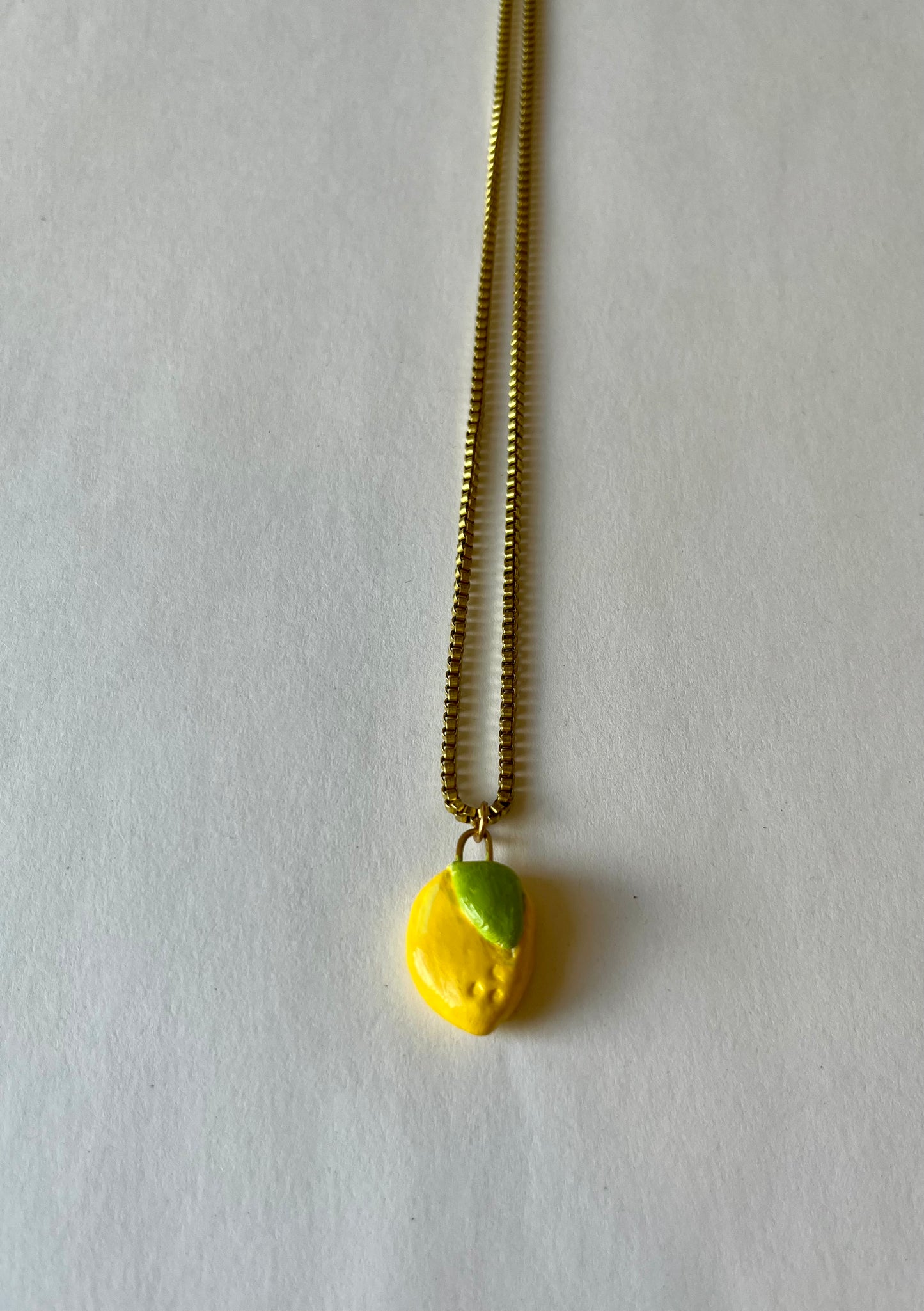 Lemon hand-painted clay pendant necklace