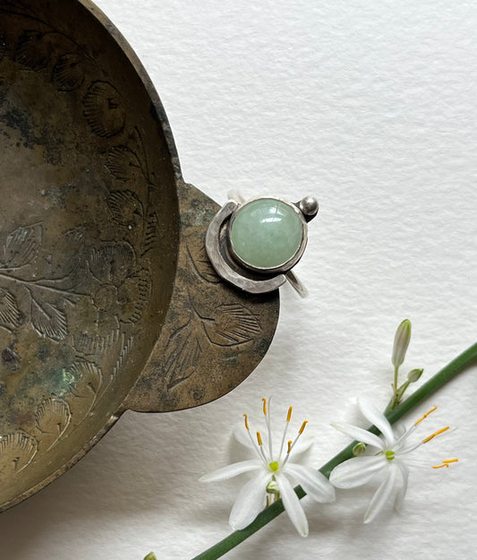 Sea green Stone set in Sterling Silver with recycled silver accents