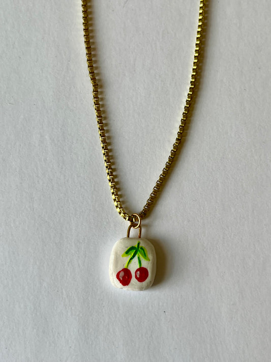 Hand-painted Clay Charm Necklace CHERRY