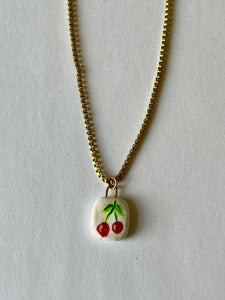 Hand-painted Clay Charm Necklace CHERRY