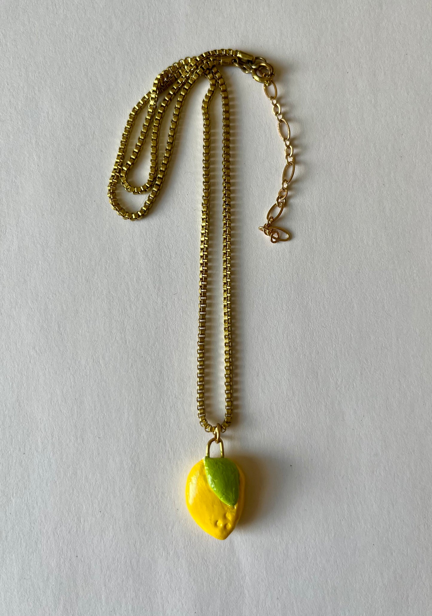 Lemon hand-painted clay pendant necklace