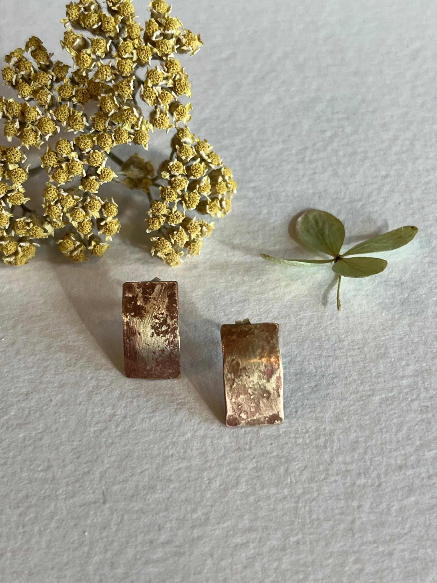 Rectangle Brass Stud Earrings