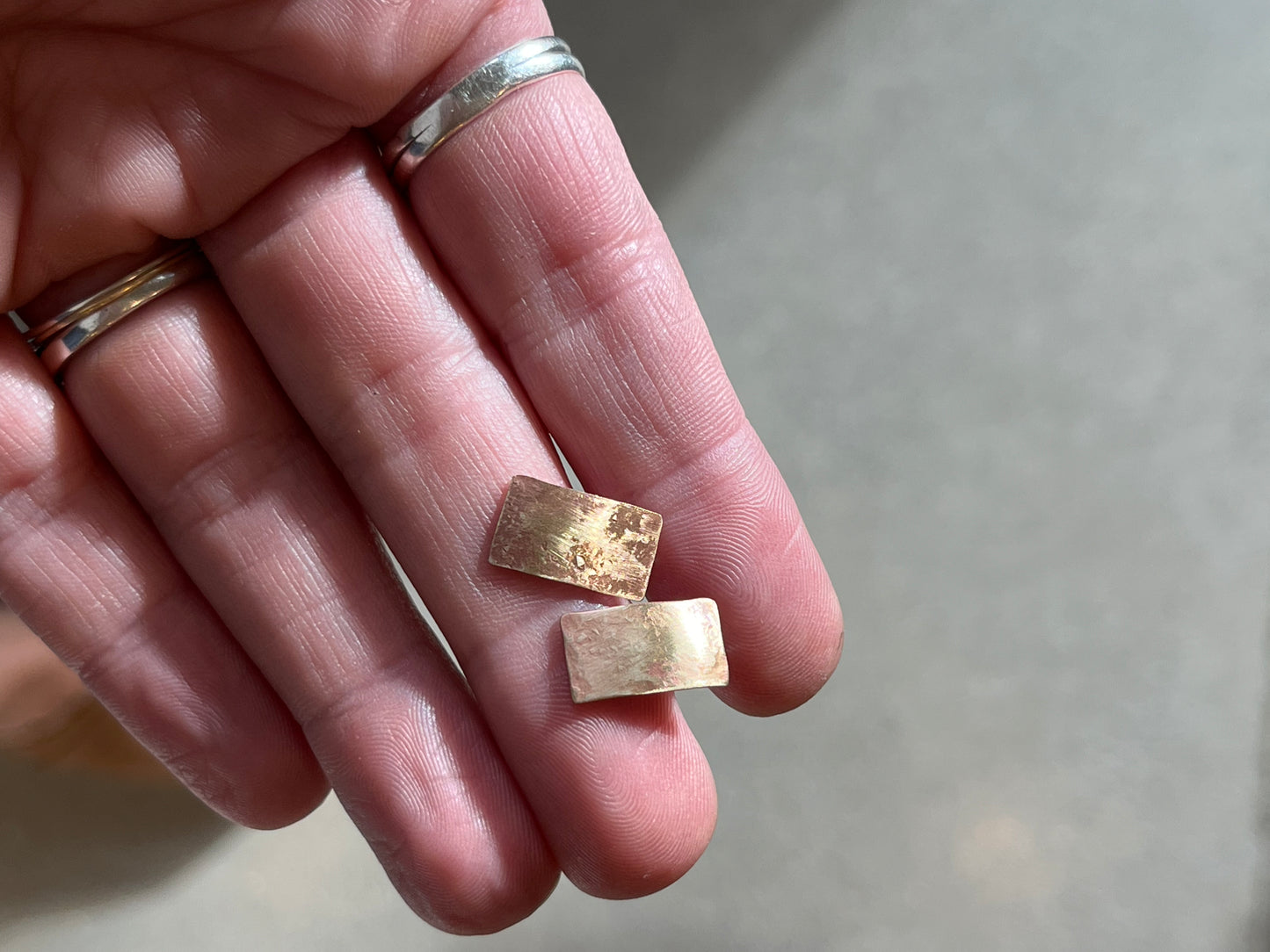 Rectangle Brass Stud Earrings
