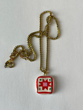 Load image into Gallery viewer, Red + Pink Barn Quilt Hand-painted clay charm necklace