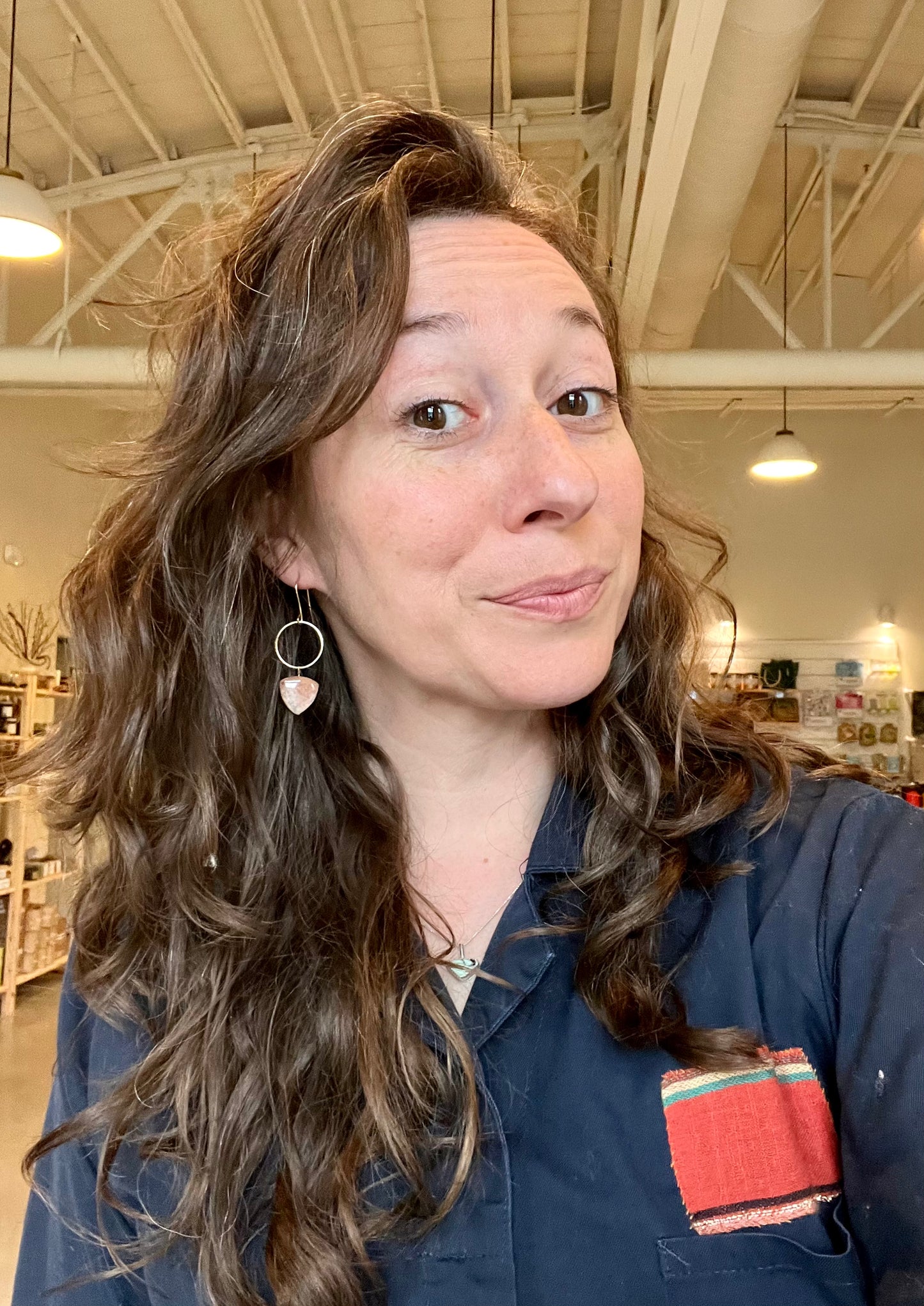 Pink Agate Brass Loop Dangle Earrings