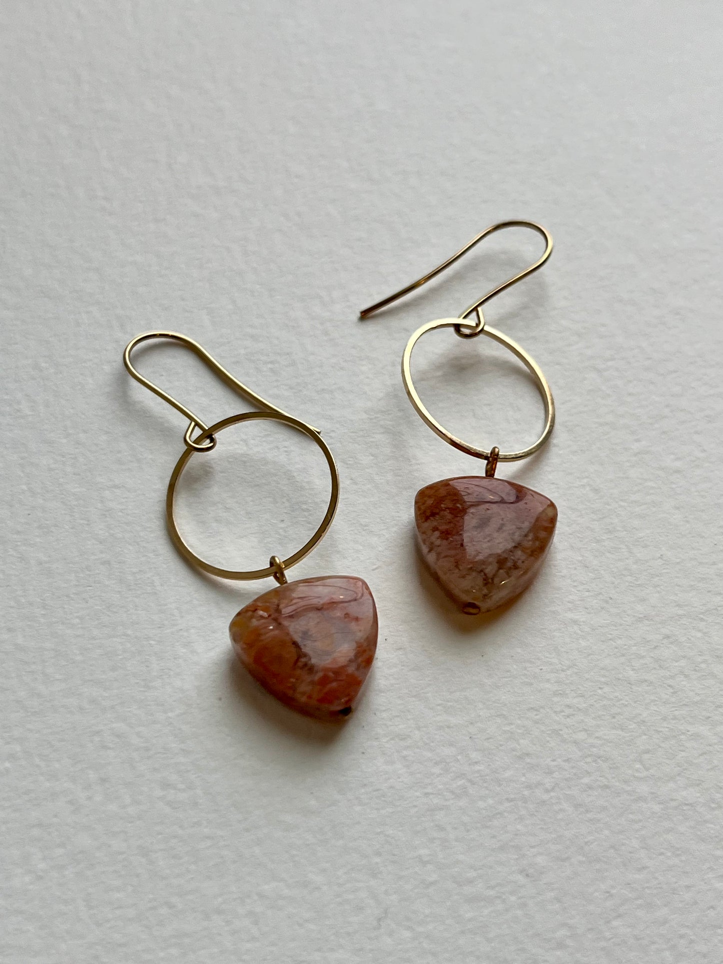 Pink Agate Brass Loop Dangle Earrings