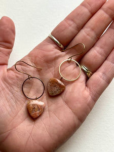 Pink Agate Brass Loop Dangle Earrings