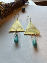 Load image into Gallery viewer, Brass and Turquoise Triangle Dangle Earrings 1