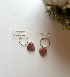 Pink Agate Brass Loop Dangle Earrings