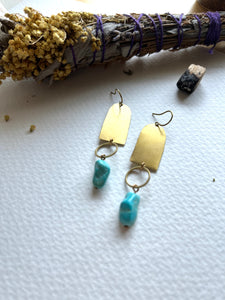 Brass and Turquoise Arch Dangle Earrings 1