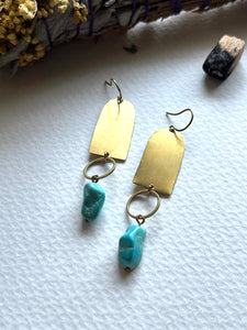 Brass and Turquoise Arch Dangle Earrings 1