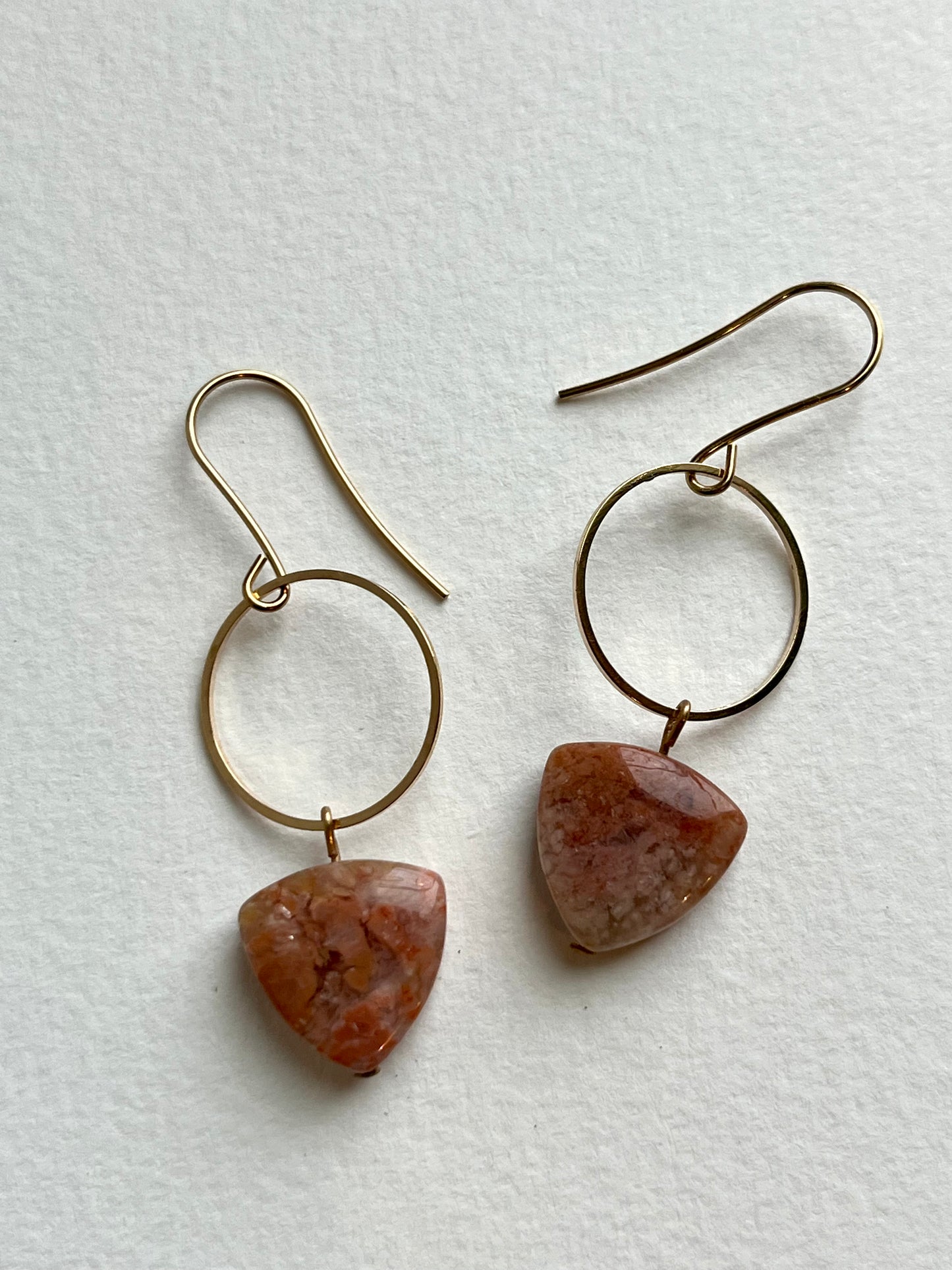 Pink Agate Brass Loop Dangle Earrings