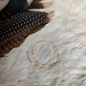 1" Thin Gold Hoop Earrings Small Hammered