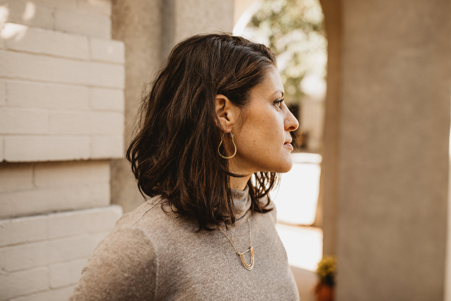 1" Basic Hoops Textured Brass Earrings with 925 Sterling Silver ear wires
