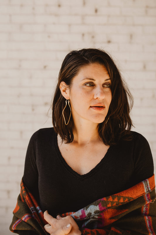 Large Diamond Shaped Gold Hoop Earrings