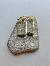 Load image into Gallery viewer, Brass drop earrings with Dalmatian Jasper beads