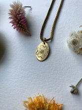 Load image into Gallery viewer, Etched Brass Floral Necklace Dogwood