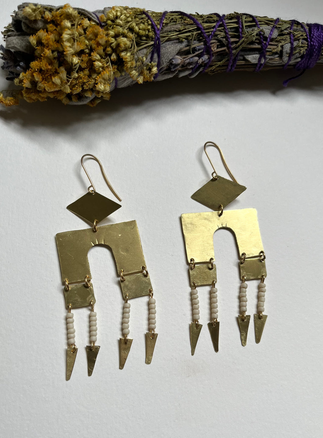 Beaded brass earrings modern bohemian statement earrings
