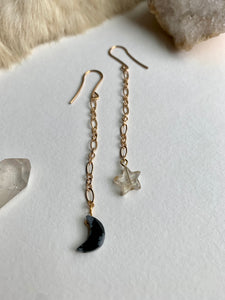 Black Moon and Star Dangle Earrings