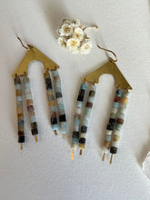 Load image into Gallery viewer, Beaded Brass Statement Dangle Earrings Amazonite