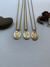 Load image into Gallery viewer, Etched Brass Floral Necklace Rosemary