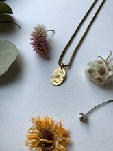 Load image into Gallery viewer, Etched Brass Floral Necklace Dogwood