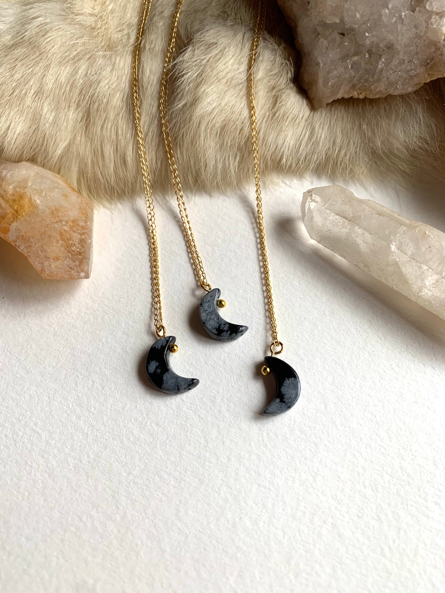 Black Moon Snowflake Obsidian Necklace￼￼