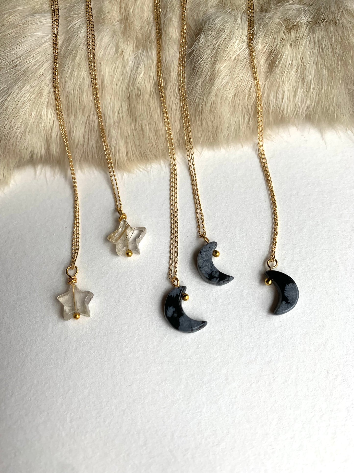 Black Moon Snowflake Obsidian Necklace￼￼