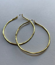 Load image into Gallery viewer, Thick gold hoop earrings hammered brass with sterling silver handmade hammered textured hoops