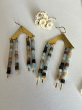 Load image into Gallery viewer, Beaded Brass Statement Dangle Earrings Amazonite