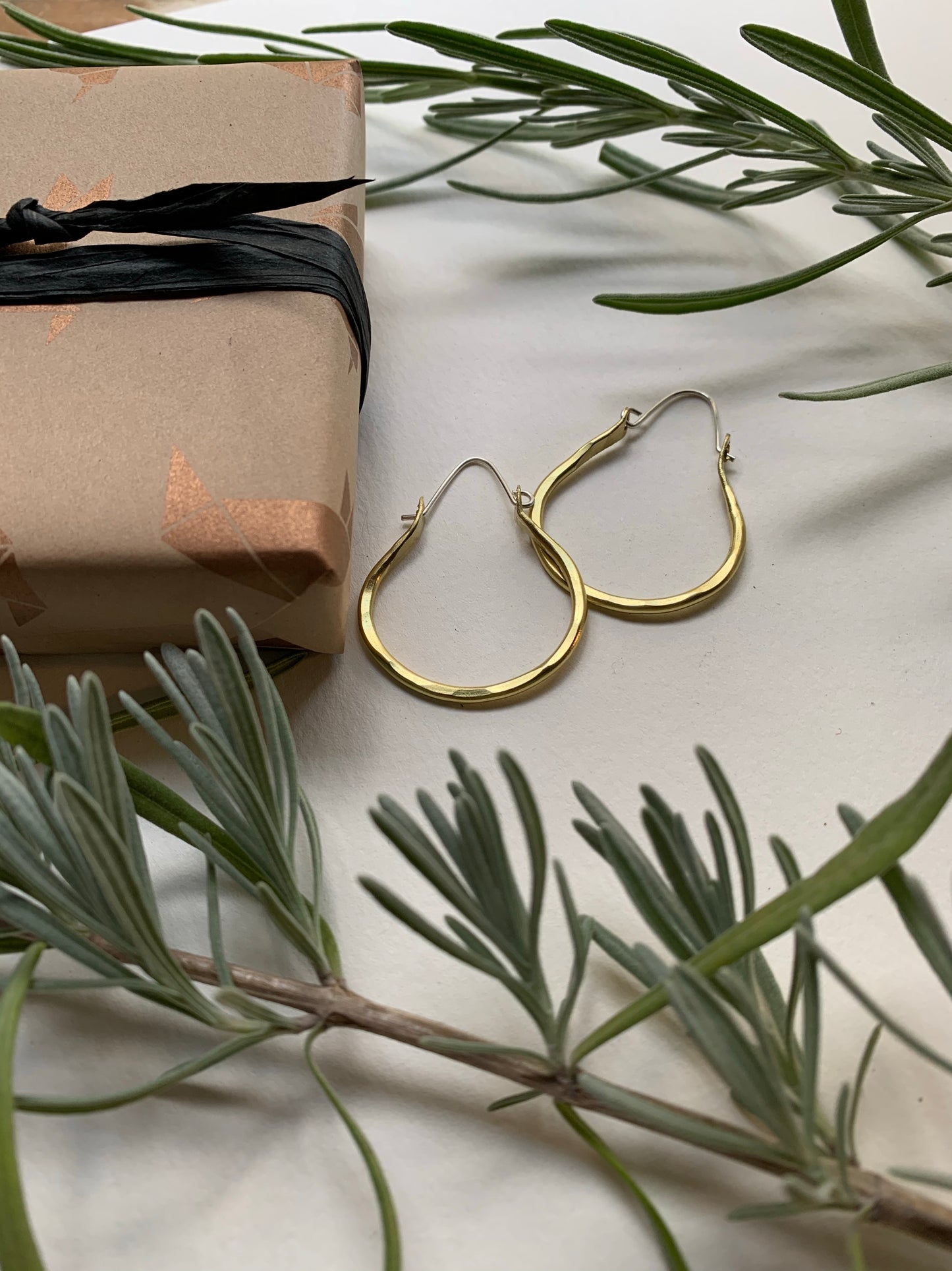 1" Basic Hoops Textured Brass Earrings with 925 Sterling Silver ear wires