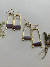 Load image into Gallery viewer, Brass drop earrings with Lavender Lepidolite