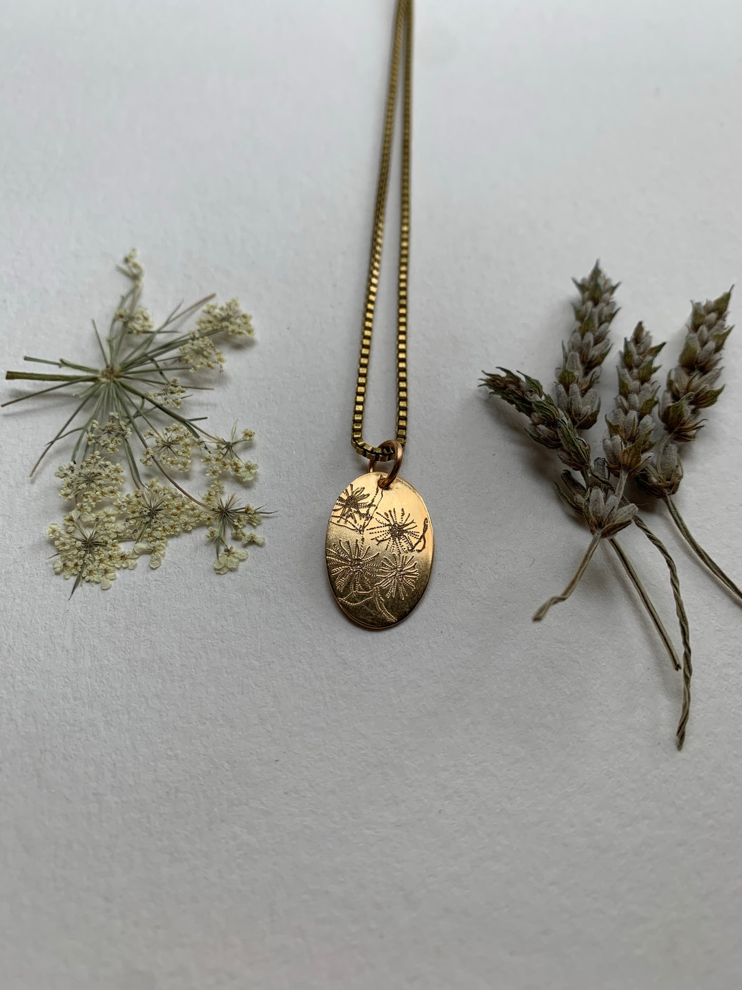 Etched Brass Floral Necklace Fleabane