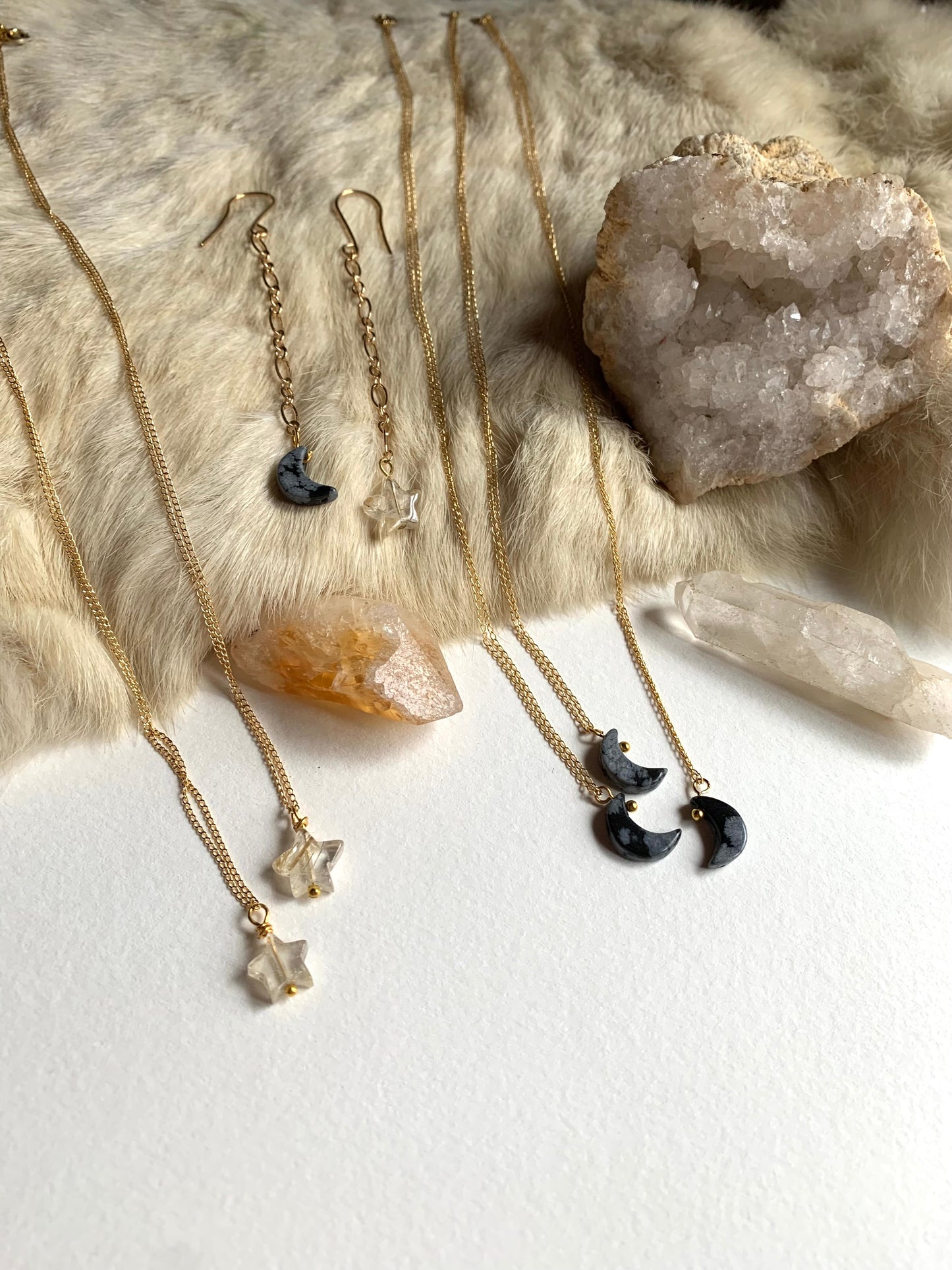 Black Moon Snowflake Obsidian Necklace￼￼