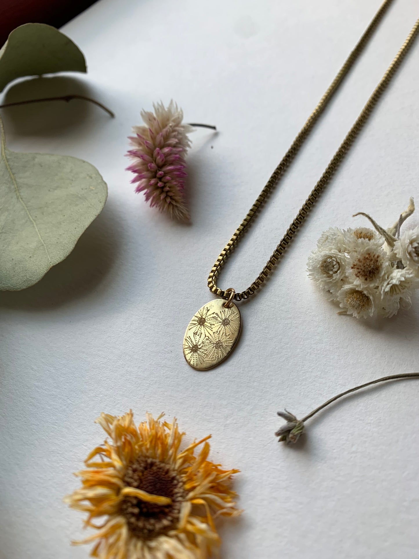 Etched Brass Floral Necklace Fleabane