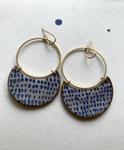 Load image into Gallery viewer, Blue + White Oxide Collaboration Medium Crescent Earrings