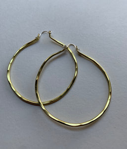 Thick gold hoop earrings hammered brass with sterling silver  handmade hammered textured hoops