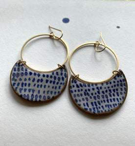 Blue + White Oxide Collaboration Medium Crescent Earrings