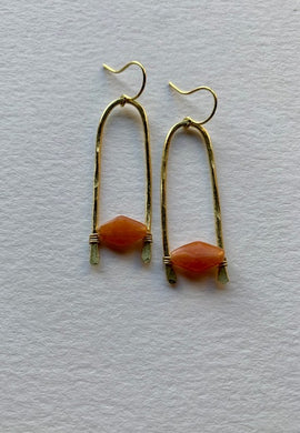 Brass Drop Earrings with Orange aventurine
