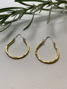 1" Basic Hoops Textured Brass Earrings with 925 Sterling Silver ear wires