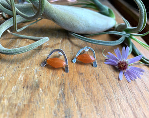 Sterling Silver U Studs wire wrapped with peach Aventurine