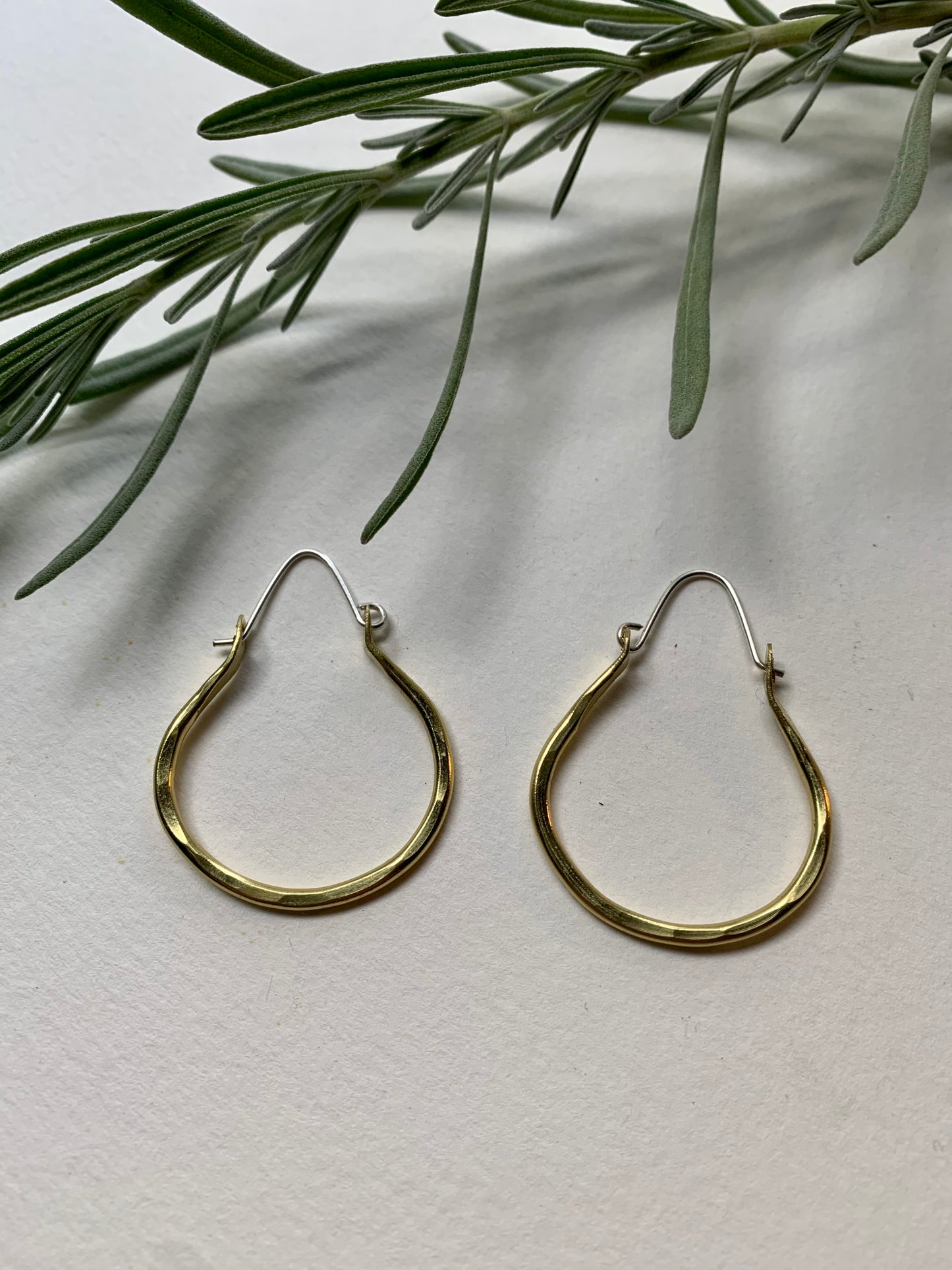 1" Basic Hoops Textured Brass Earrings with 925 Sterling Silver ear wires