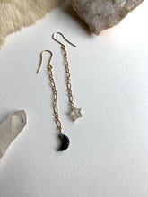 Load image into Gallery viewer, Black Moon and Star Dangle Earrings